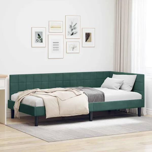 Estrutura de Cama de Canto Verde Escuro 90 cm x 200 cm Veludo