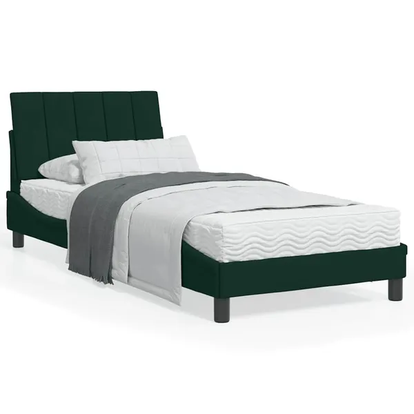 Cama com colchão Hanko 90x200 cm veludo verde-escuro