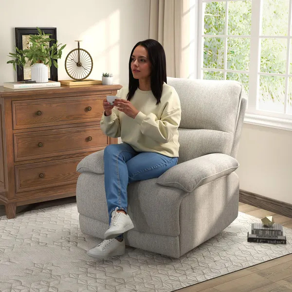 Poltrona Reclinável de Sala de Estar Poltrona Relax Reclinável Manual Estofado em Tecido com Apoio para os Pés Carga 160 kg para Pessoas entre 150-190 cm 89x98x101 cm Cinza