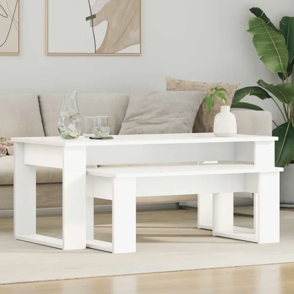 Conjunto de Mesas de Café 2 pcs Branco Madeira processada