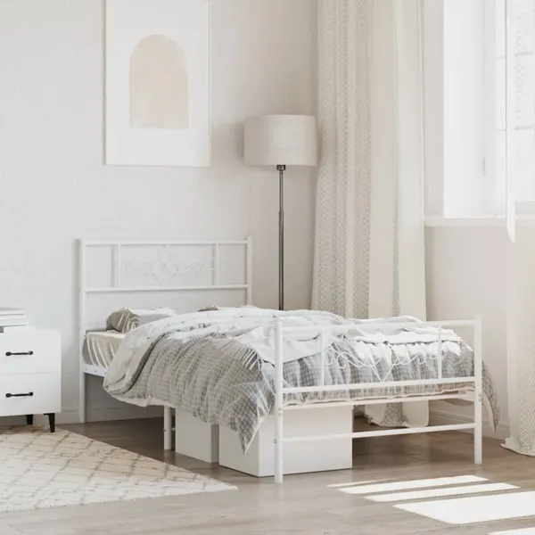 Estrutura de cama com cabeceira e pés 107x203 cm metal branco