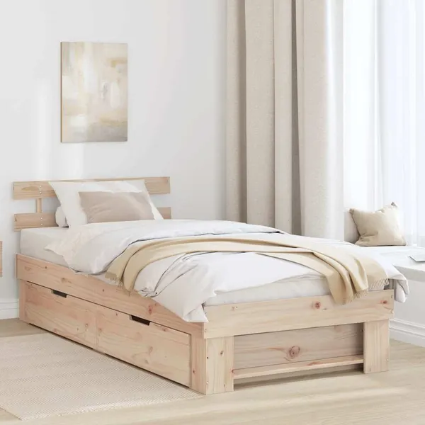 Estrutura da Cama com cabeceira com gaveta Natural 75 x 190 cm