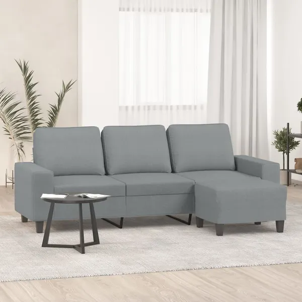 Sofá de 3 lugares com apoio de pés 180 cm tecido cinzento-claro