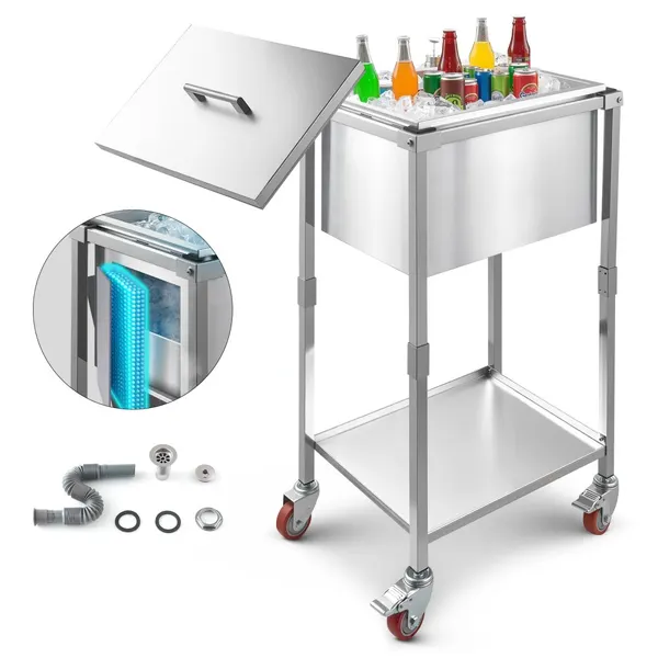 Cooler rodas aço inox 22"x16"x38" 31L com prateleira