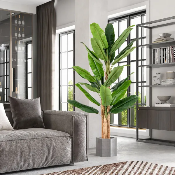 Platano Artificiale 165/195 cm con 10/27 Foglie Grandi Steli Doppi/Tripli Corteccia Naturale