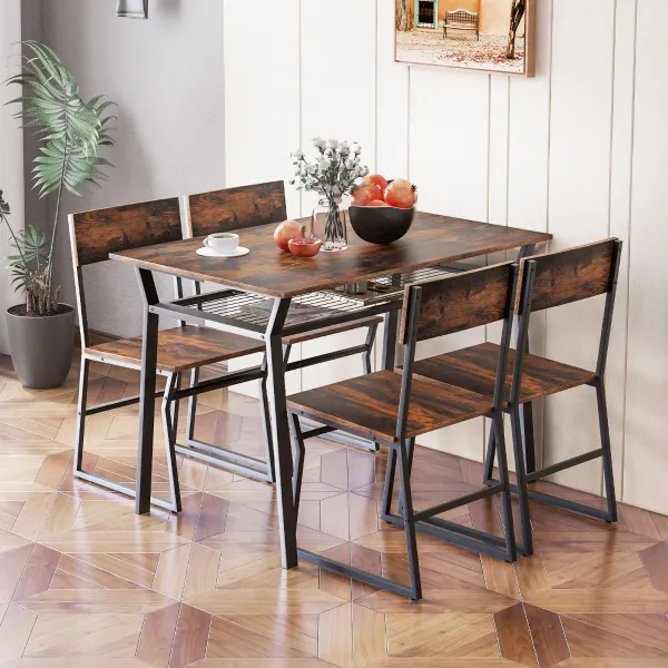Conjunto Mesa Rectangular 5 Peças Comedor Industrial com 4 Cadeiras e Arrumação