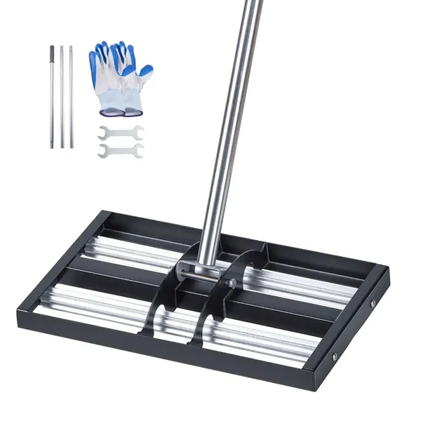 Rastelo nivelador relvado 17"x10" aço inoxidável, cabo 63,4" ajustável