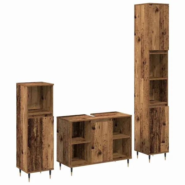 Conjunto de Móveis para Banheiro com porta 3 pcs Madeira Antiga