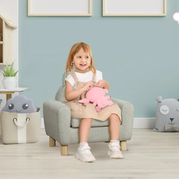 Divano bambino Mini pistola per bambini sopra 3 anni di sedile imbottito supporto per braccia e struttura in legno carico massimo 45kg 60x42x50cm Grigio