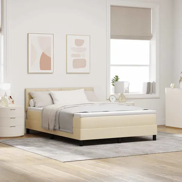 Cama Box com colchão com led Creme 160 x 200 cm tecido