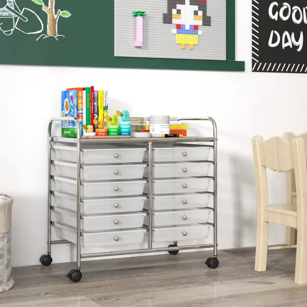 Carrinho de Arrumação com Rodas 12 Gavetas Extraíveis 64 x 38 x 62 cm
