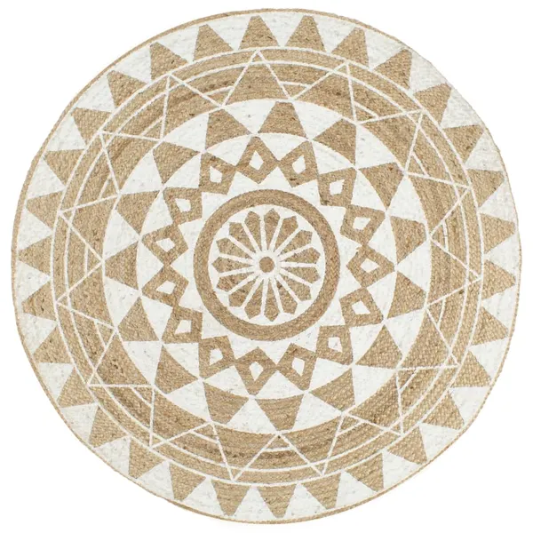 Tapete artesanal en yute con impresión blanco 120 cm