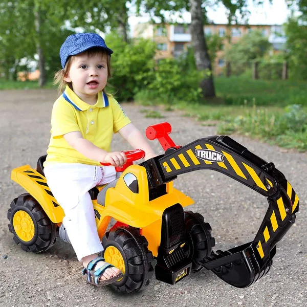 Excavatrice Enfant avec Siège, Roues et Casque | Jeu de Rôle 84x45x30cm
