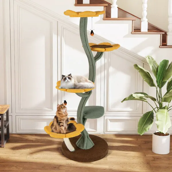Tour pour Chats Tournesol Multicouches avec 5 Plateformes et Griffoirs