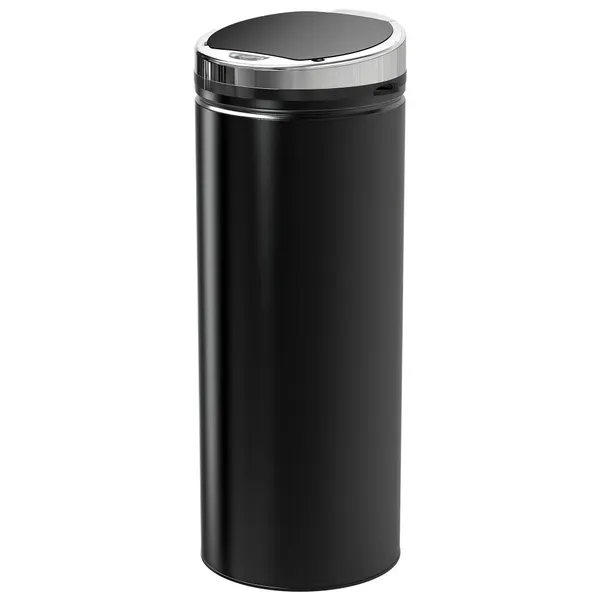 Balde do Lixo Automático 50L Lixeira de Cozinha com Sensor de Movimento Tampa de Fecho Suave e Silencioso Estrutura em Aço Inoxidável para Sala de Jantar Escritório Preto