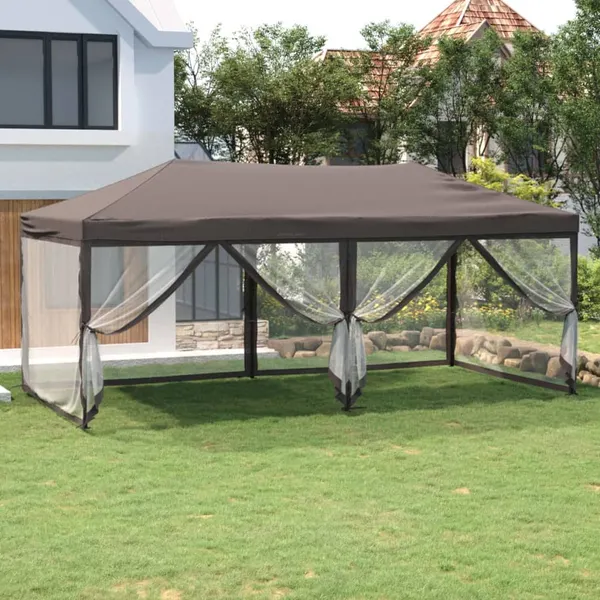 Tenda p/ festas dobrável c/ paredes laterais cinza-acastanhado