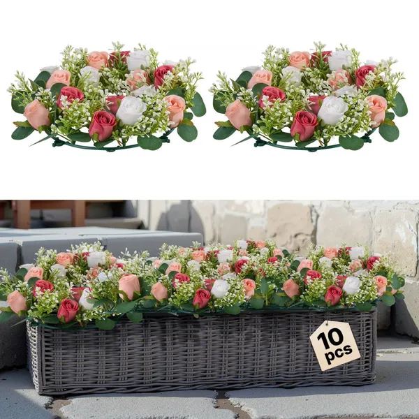 Coroa flores artificiais rosas 340 mm diâmetro 10 unidades