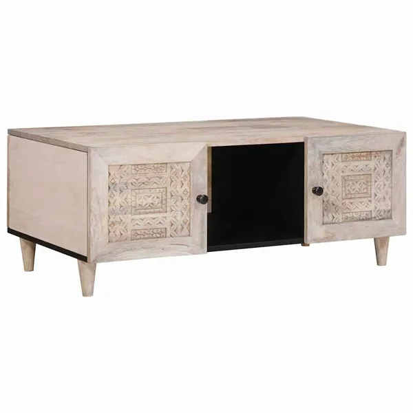Mesa de centro Bege 100 x 54 x 40 cm Madeira de acácia maciça