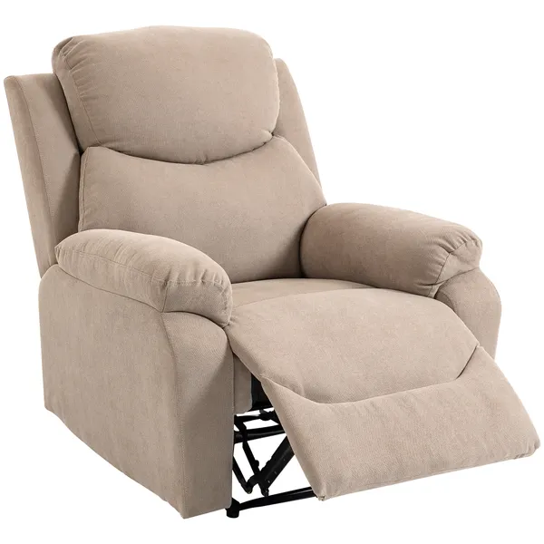 Poltrona Reclinável Manual com Tecido de Aspeto em Linho Poltrona Reclinável Moderna com Almofada Espessa Apoio para os Braços Acolchoados e Apoio para os Pés 85x93x105 cm Bege