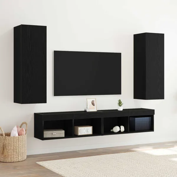 Gabinete de TV de Parede Montado na parede 2 pcs Carvalho Preto