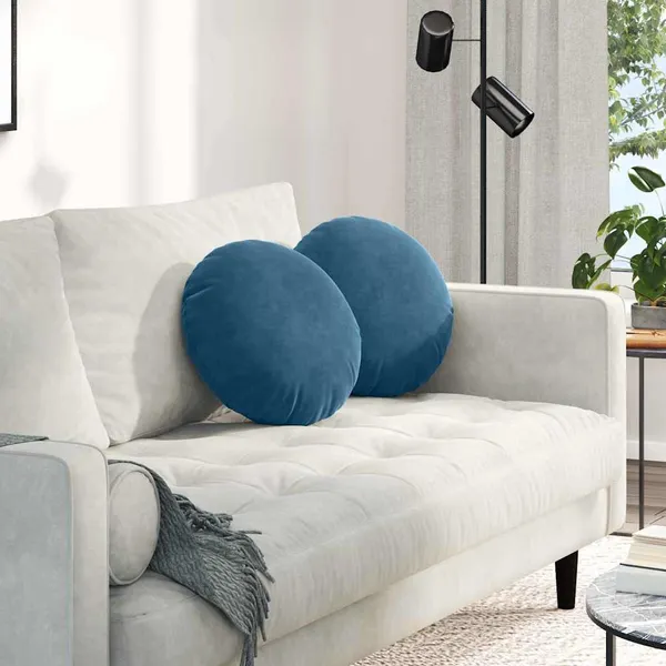 Almofadas de Assento 2 pcs Azul Ø 40 x 13 cm Veludo