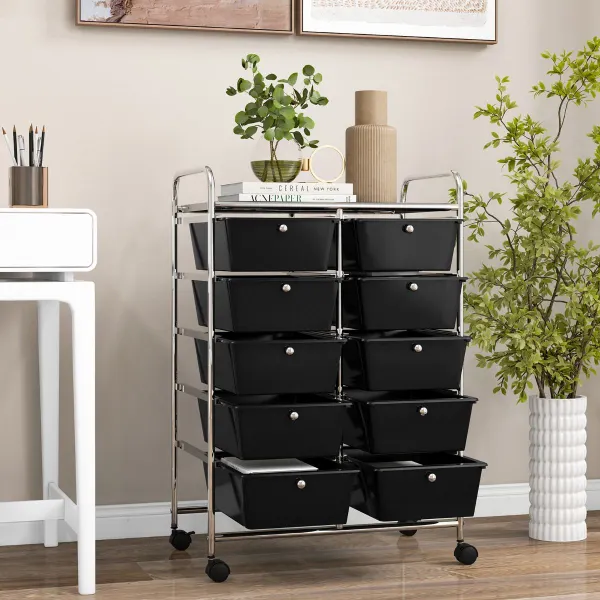 Carrello Mobile con 10 Cassetti Organizzatore Multifunzione 65,5 x 37 x 87 cm