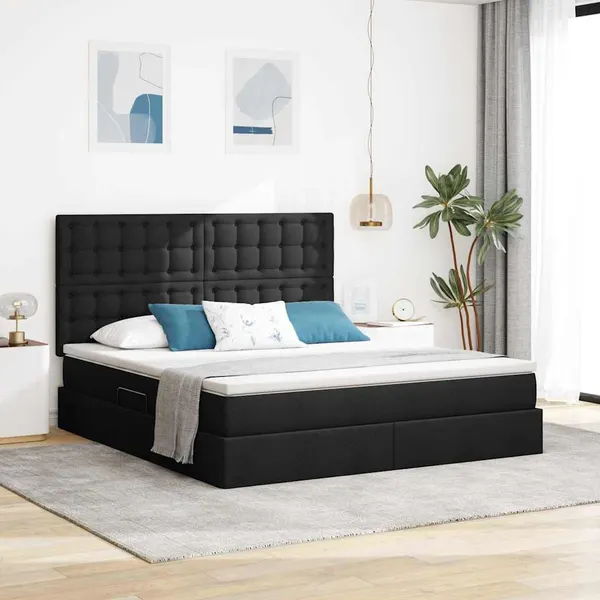 Cama com arrumação e colchão Preto 160 x 200 cm Poliéster