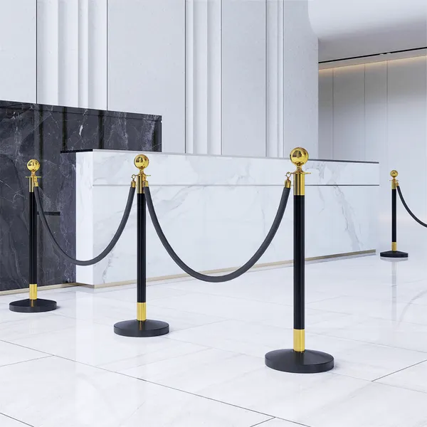 Postes Separadores em Aço Inoxidável 2 Unidades 96 cm de Altura Base Recarregável com Água 2 Cordas de Veludo Preto de 1,5 m para Teatro Festa Casamento Preto