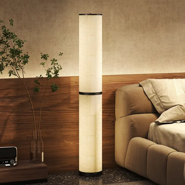 Candeeiro de Pé Moderno Candeeiro de Sala com Brilho Temperaturas de Cor Ajustáveis 3000K-6000K Controle Remoto Magnético Temporizador para Quarto Escritório Decoração Ø20x135 cm Bege
