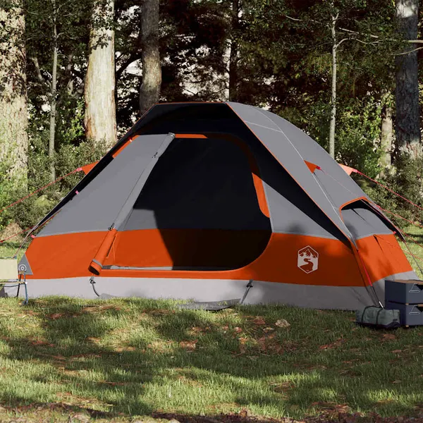 Tenda familiar cúpula para 6 pessoas impermeável cinza/laranja
