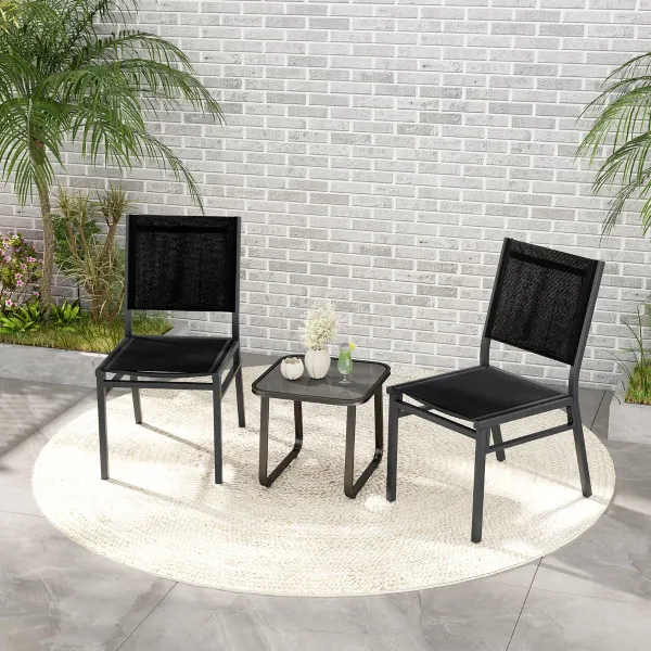Chaise de Patio en Aluminium avec Siège Respirant et Dossier Ergonomique - Légère et Résistante - Noir