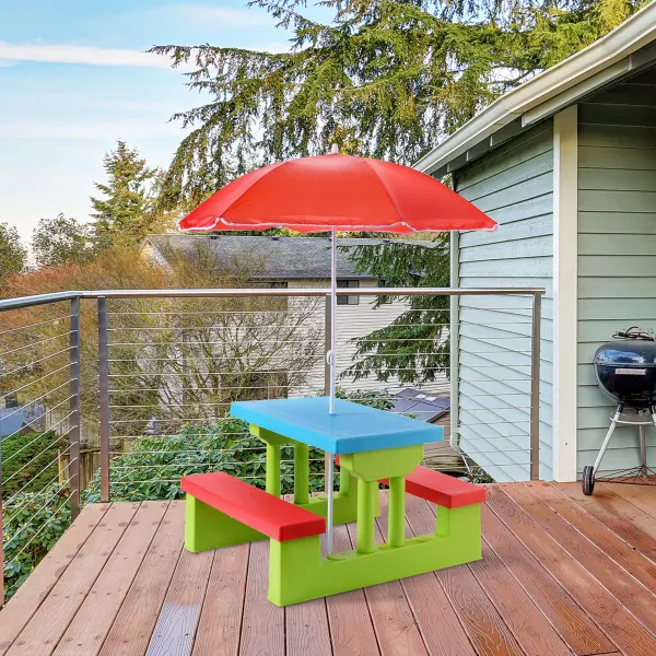 Mesa e Banco de Piquenique para Crianças com Chapéu-de-chuva Multicolor