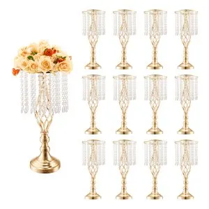Suporte flor cristal 49 cm, 12 unidades, dourado