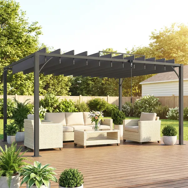 Pérgola 390x295x213 cm para Jardín con Diseño de Lâminas Superiores Giratorias hasta 135° Protección UV 50+ y Estructura de acero para Pátio Terraço Varanda Gris