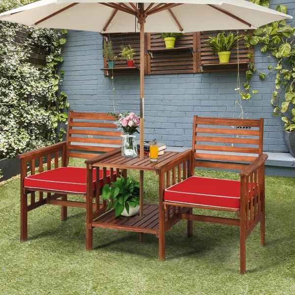 Ensemble 3 Pièces Canapé 2 Places + Table Acacia Extérieur avec Coussins