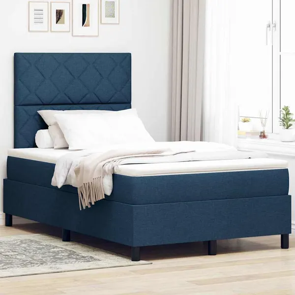 Cama Box com colchão com cabeceira Azul 120 x 190 cm tecido