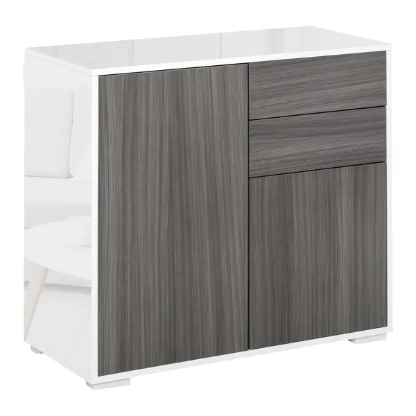 Aparador Auxiliar com 2 Portas 2 Gavetas e Prateleira Ajustável Abertura a Pressão Móvel Organizador de Armazenamento para Dormitório Sala de Estar 79x36x74cm Cinza