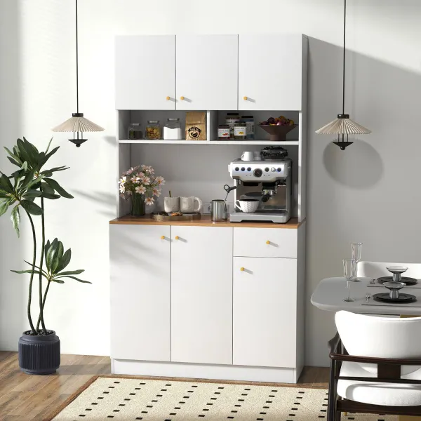 Mueble Despensa Alto 181 cm con Tomas de Corriente Puertos USB Kits Antivuelco Estantes Armario Buffet