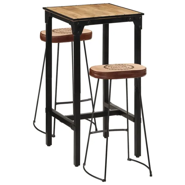 3 pcs conj. de bar madeira de mangueira áspera maciça e metal