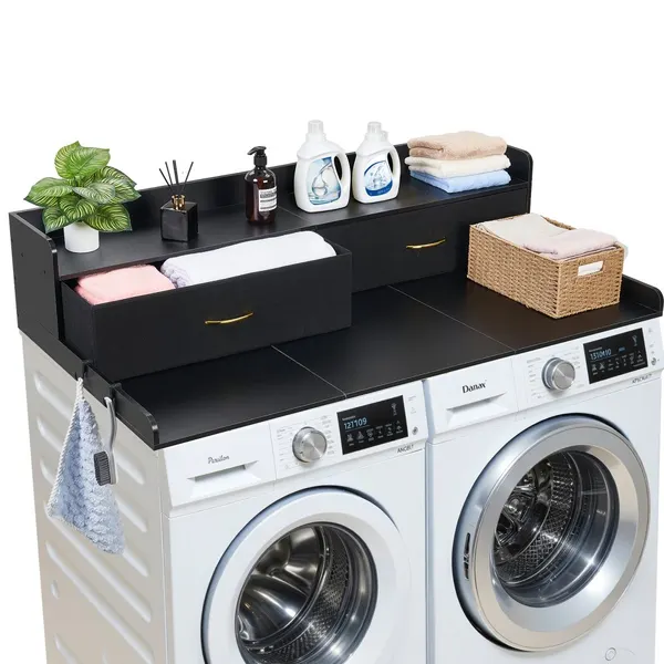 Tampo máquina roupa 137x69,9cm, 2 gavetas, preto