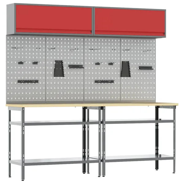 Conjunto de bancada de trabalho 8 pcs Vermelho e Cinza