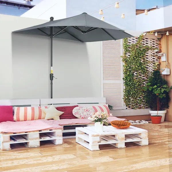 Chapéu de Sol de Parede 190x200x240 cm Chapéu de Sol de Jardín con Manivela Mastro de Acero Base Cruzada y Protección Solar para Terraço Balcón Ciza