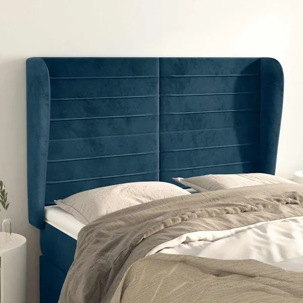 Cabeceira cama c/ abas veludo 147x23x118/128 cm azul-escuro