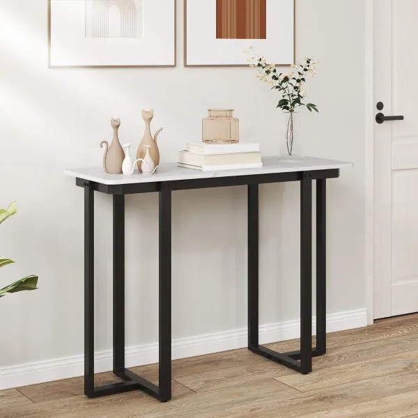 Mesa Consola Moderna de Mármol Artificial con Marco Geométrico de Metal
