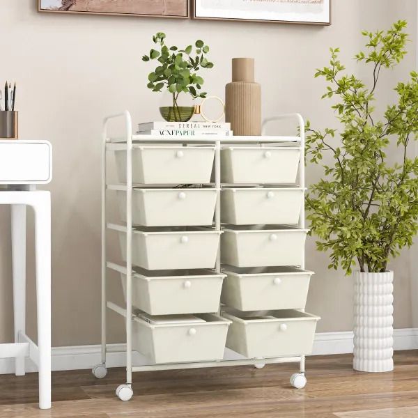 Chariot de Rangement Mobile 10 Tiroirs Organiseur Multifonction 65,5 x 37 x 87 cm