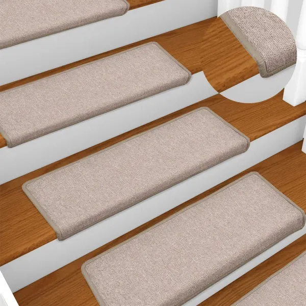 Tapetes de escada 15 peças 65x21x4 cm cinza-claro com borda retangular