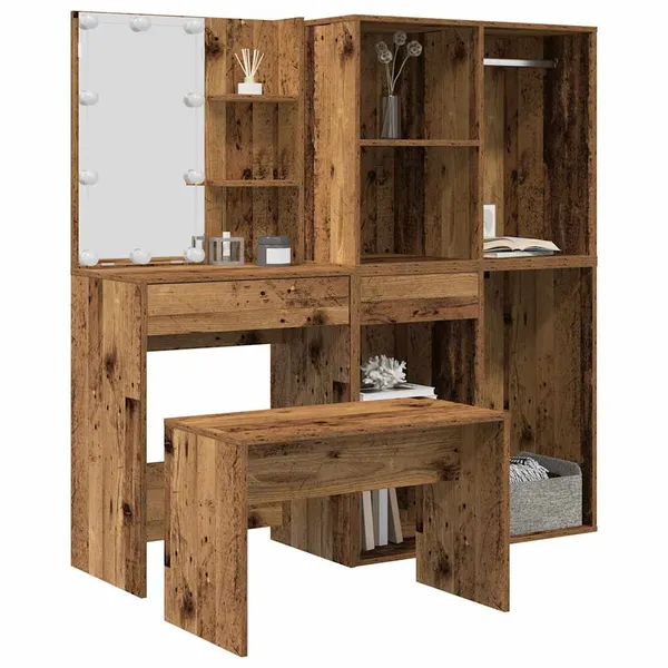Conjunto toucador com luzes LED derivados madeira madeira velha