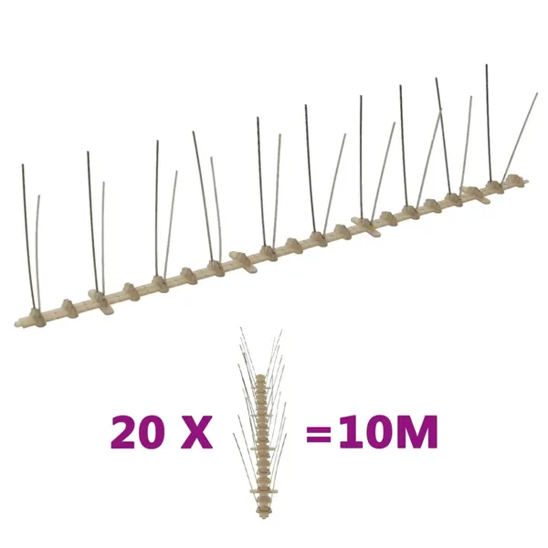Conjunto 20 picos para pássaros e pombos 2 filas 10 m plástico