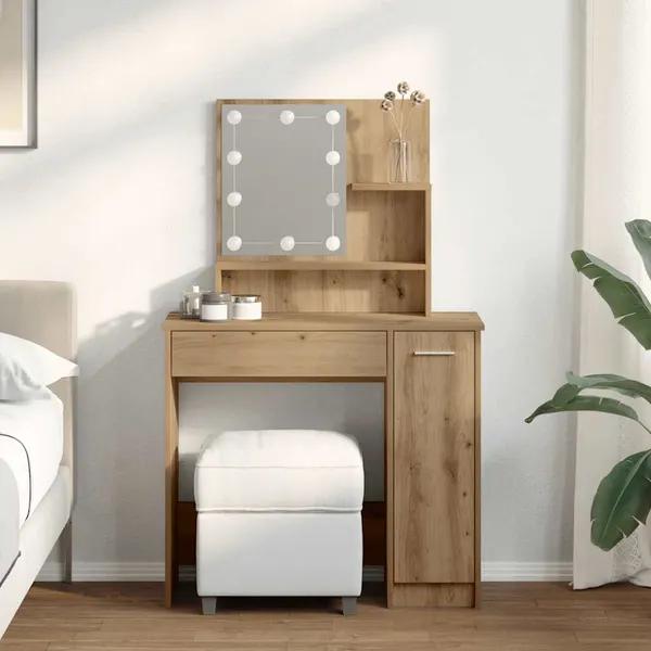 Toucador com luzes LED 86,5x35x136 cm cor carvalho artisiano