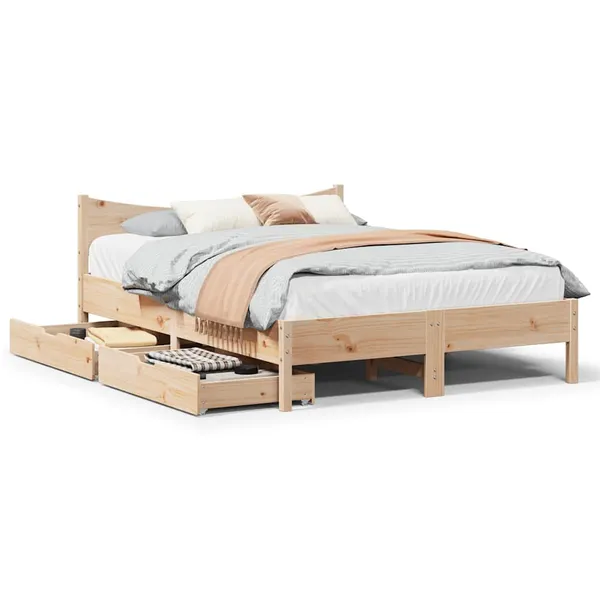 Estrutura de cama c/ gavetas 135x190 cm madeira de pinho maciça